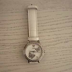 Guess Silver and White Butterfly Watch